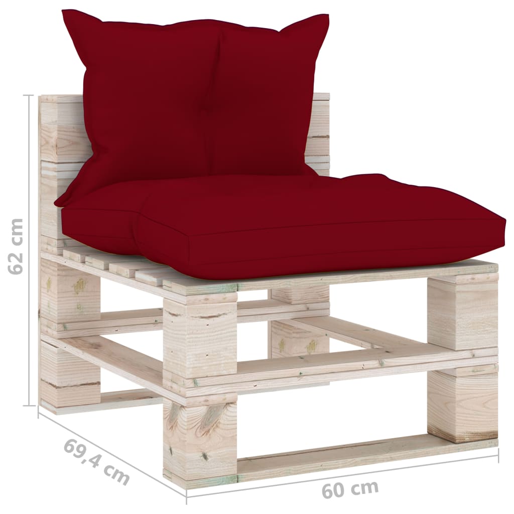 Banc de jardin avec coussins bleus, bois de pin palette