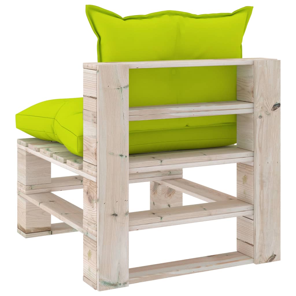 Banc de jardin avec coussins bleus, bois de pin palette