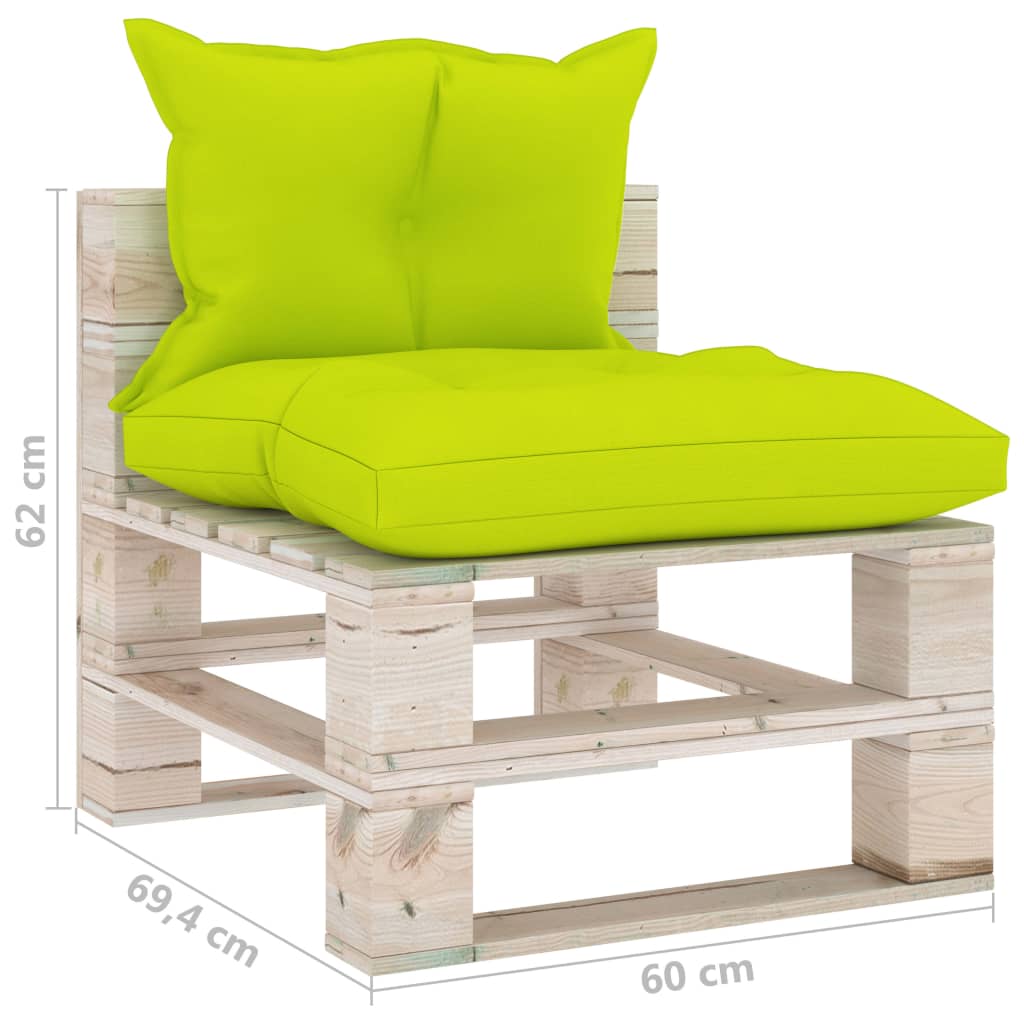 Banc de jardin avec coussins bleus, bois de pin palette