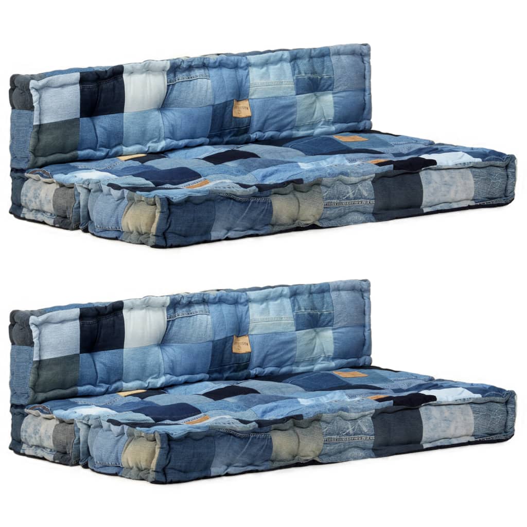 Ensemble de coussins de canapé 2 pièces palette denim patchwork bleu