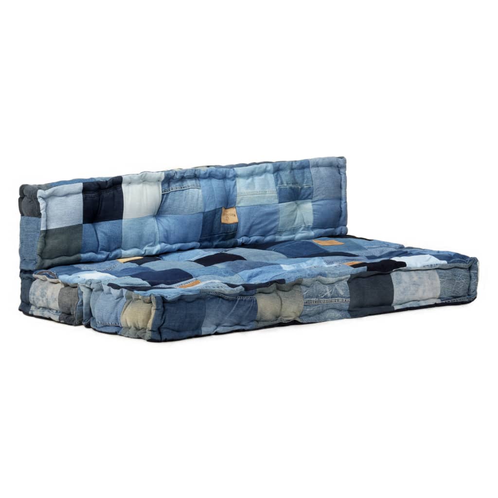 Ensemble de coussins de canapé 2 pièces palette denim patchwork bleu