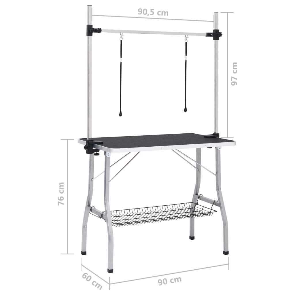 Table de toilettage pour chien réglable avec 2 boucles et étagère de rangement