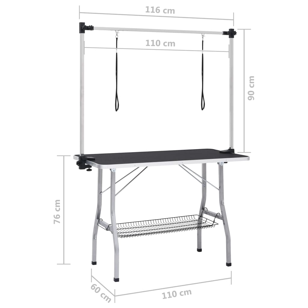 Table de toilettage pour chien réglable avec 2 boucles et étagère de rangement