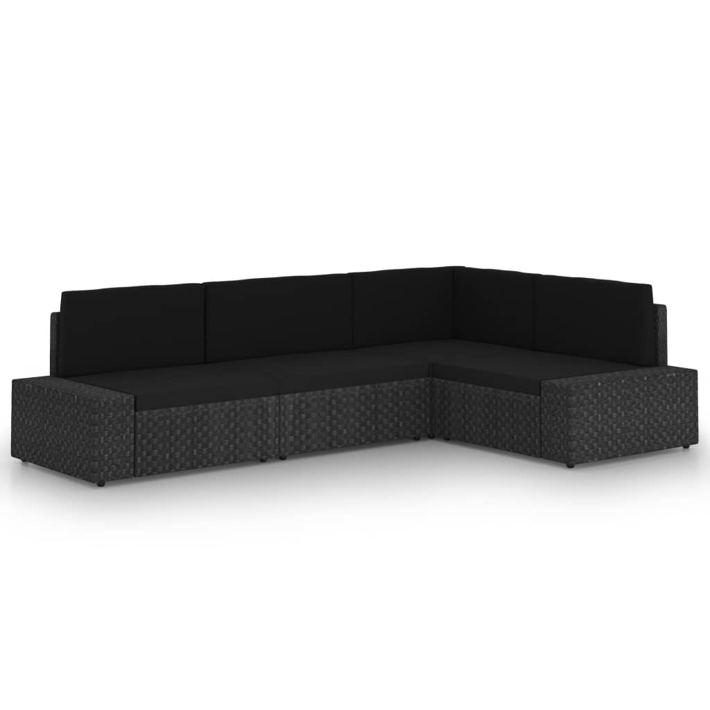 6-delige Loungeset met kussens poly rattan zwart