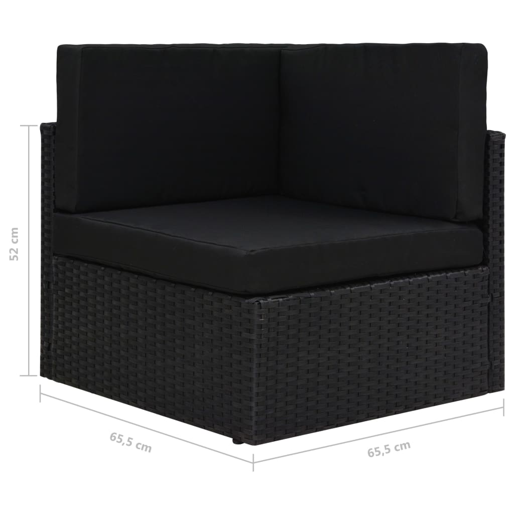 6-delige Loungeset met kussens poly rattan zwart