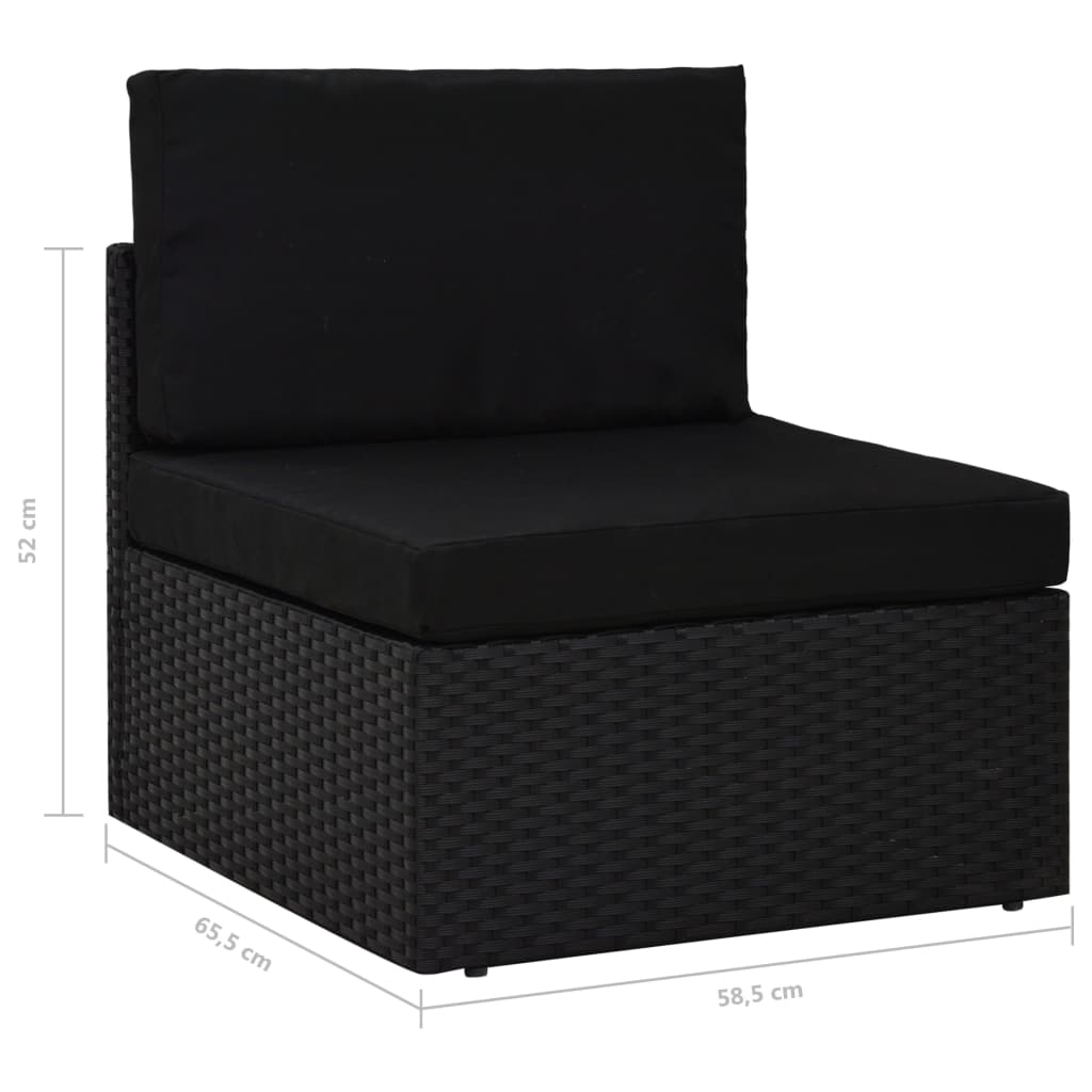 6-delige Loungeset met kussens poly rattan zwart