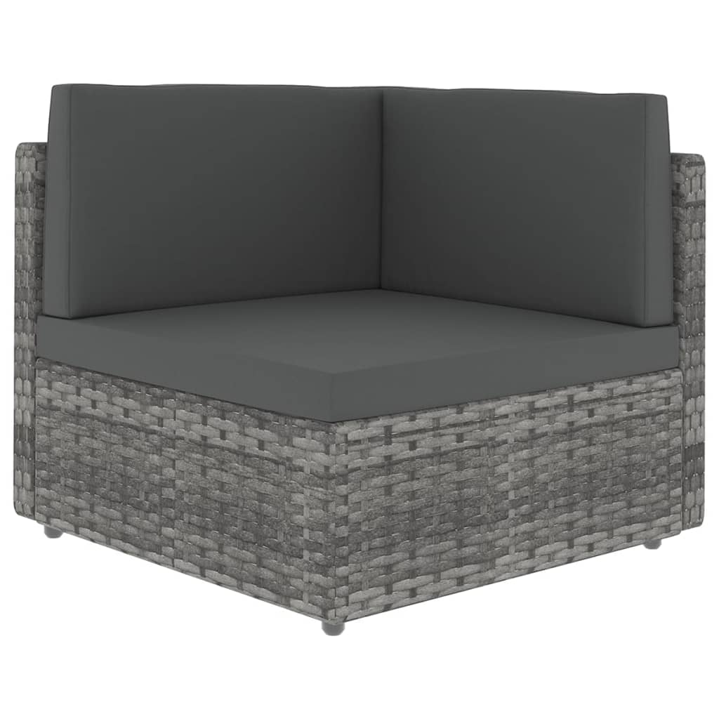 6-delige Loungeset met kussens poly rattan grijs