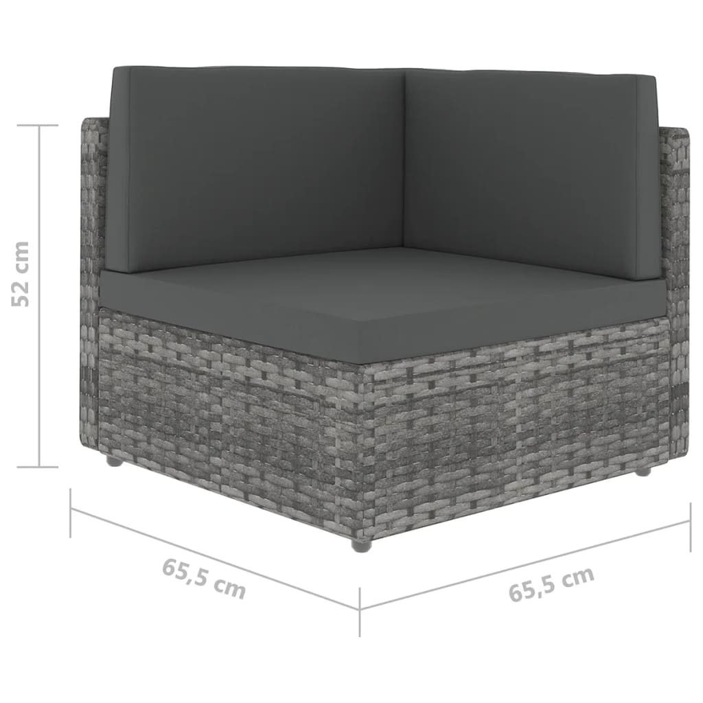 5-delige Loungeset met kussens poly rattan grijs