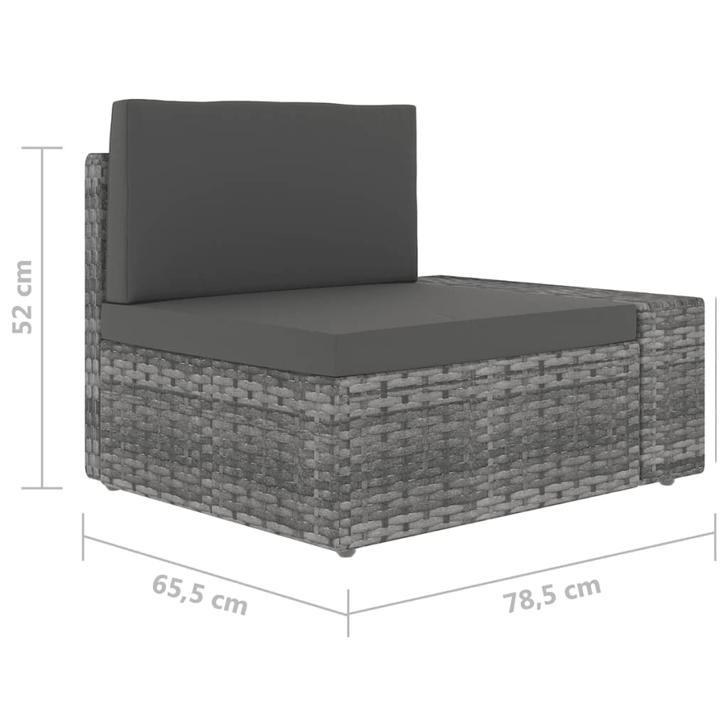 6-delige Loungeset met kussens poly rattan grijs