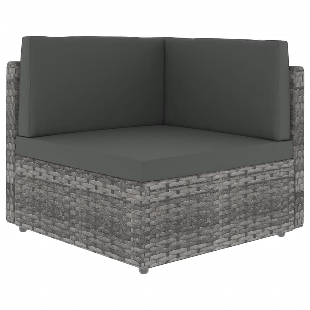 5-delige Loungeset met kussens poly rattan grijs