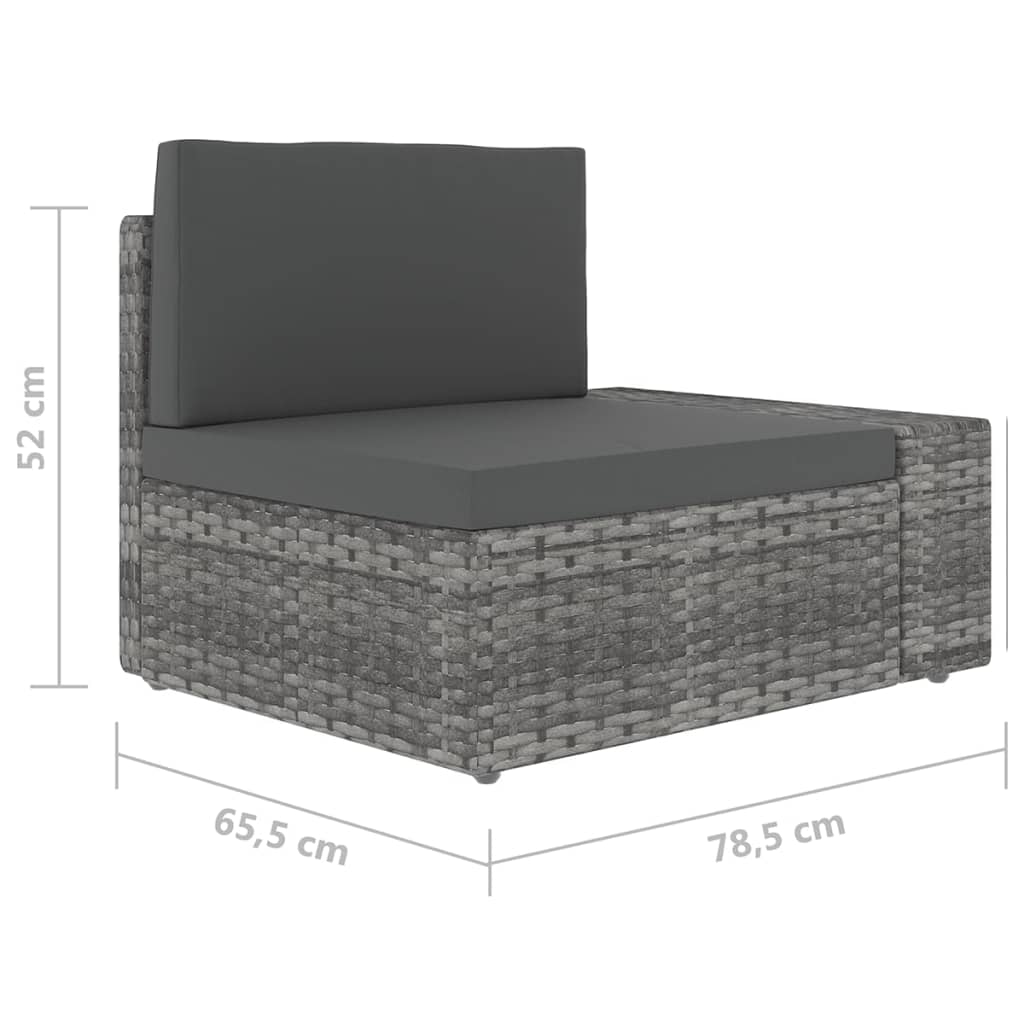 5-delige Loungeset met kussens poly rattan grijs