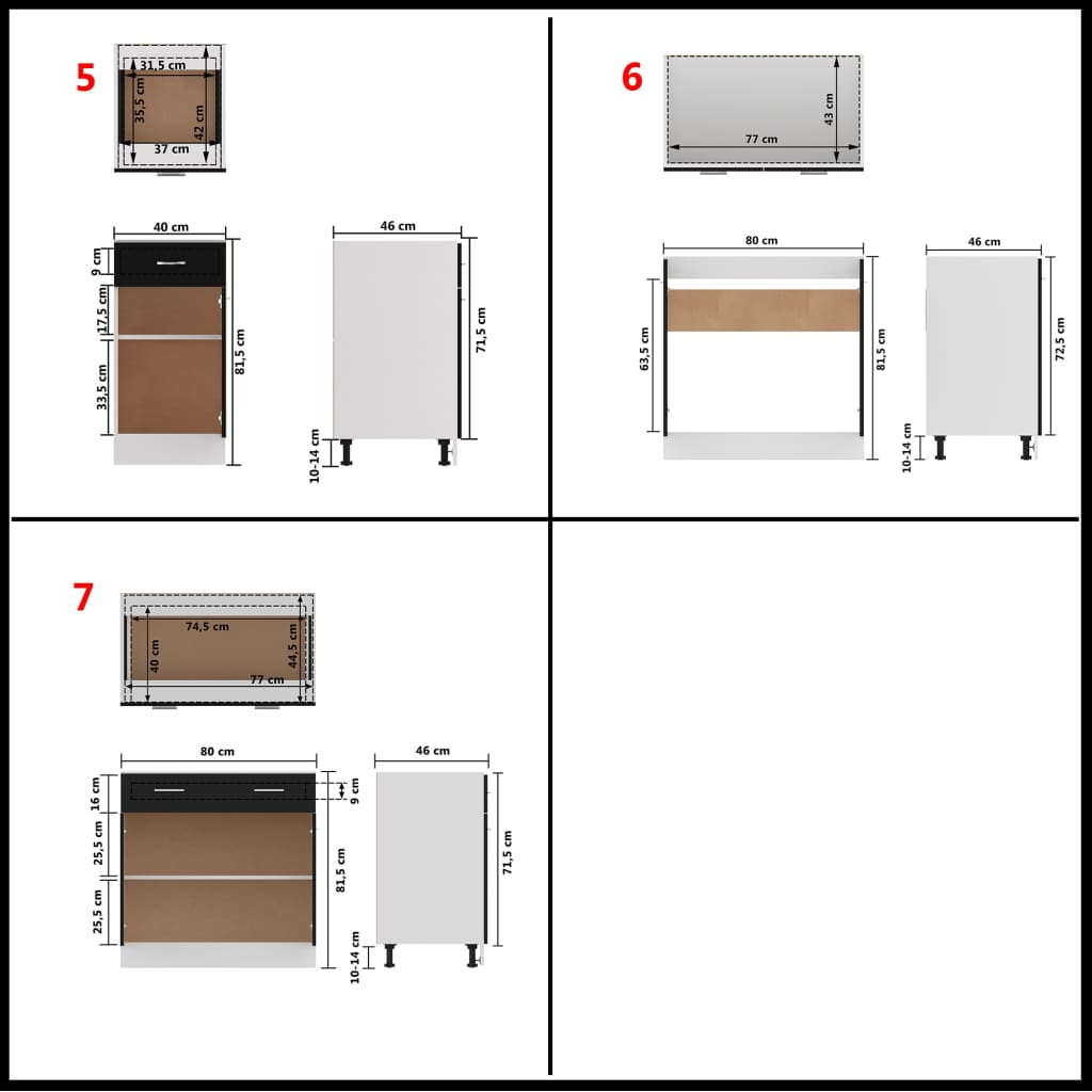 7-delige Keukenkastenset bewerkt hout