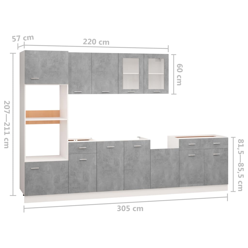 7-delige Keukenkastenset bewerkt hout