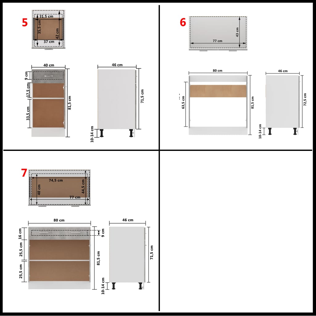 Ensemble d'armoires de cuisine 7 pièces en bois