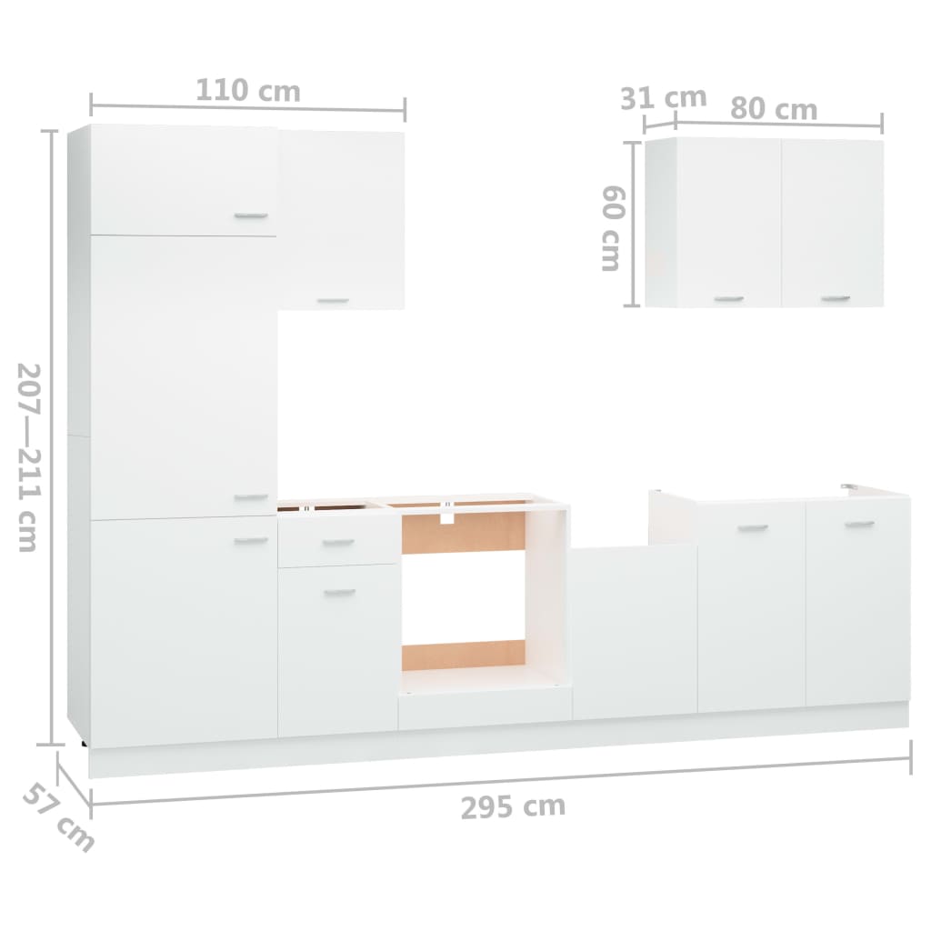 7-delige Keukenkastenset bewerkt hout eikenkleurig