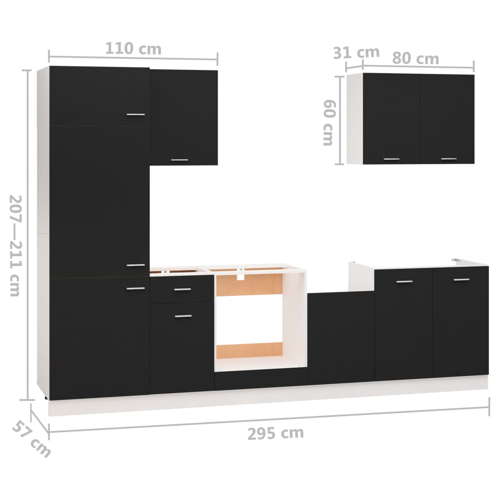 7-delige Keukenkastenset bewerkt hout eikenkleurig