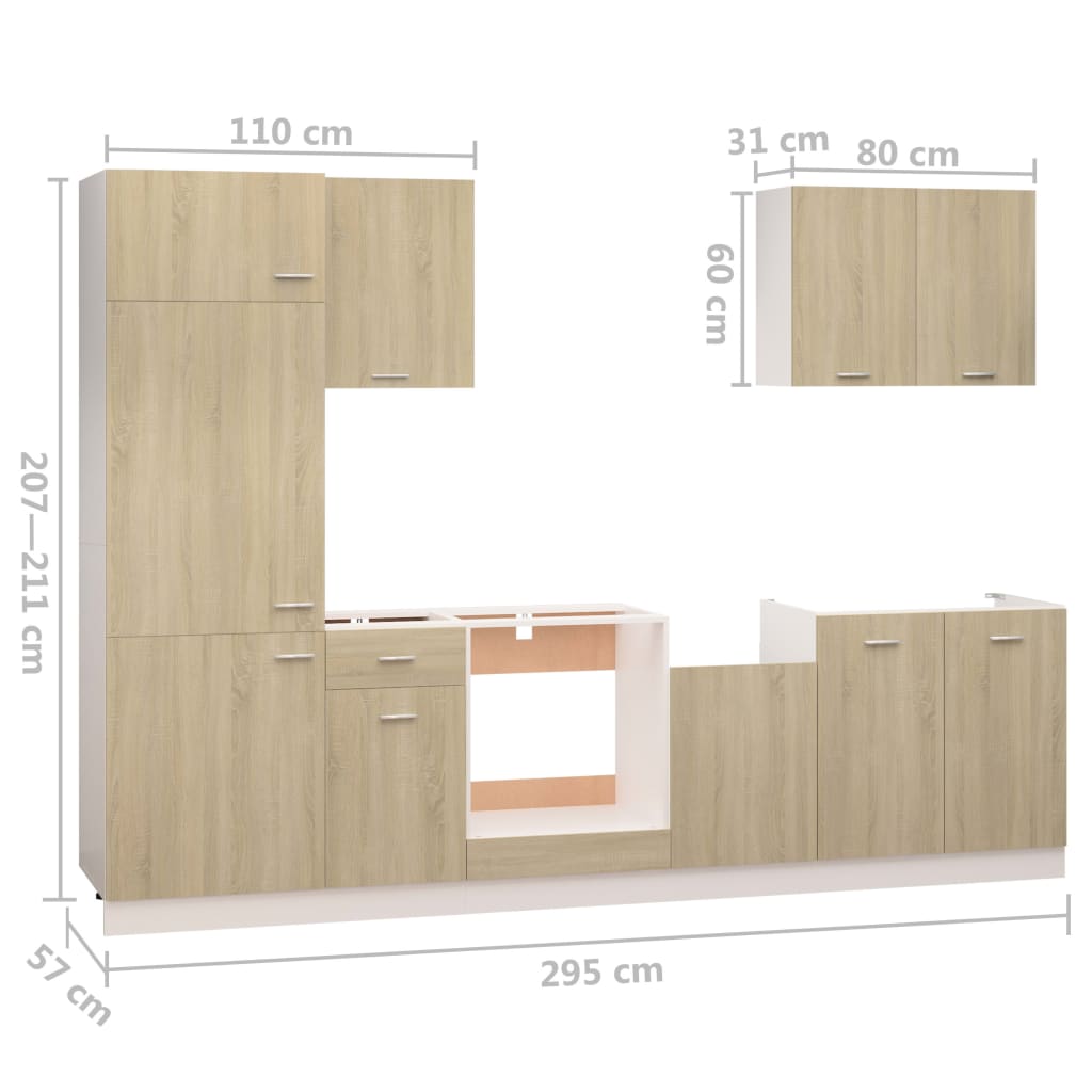 7-delige Keukenkastenset bewerkt hout sonoma eikenkleurig