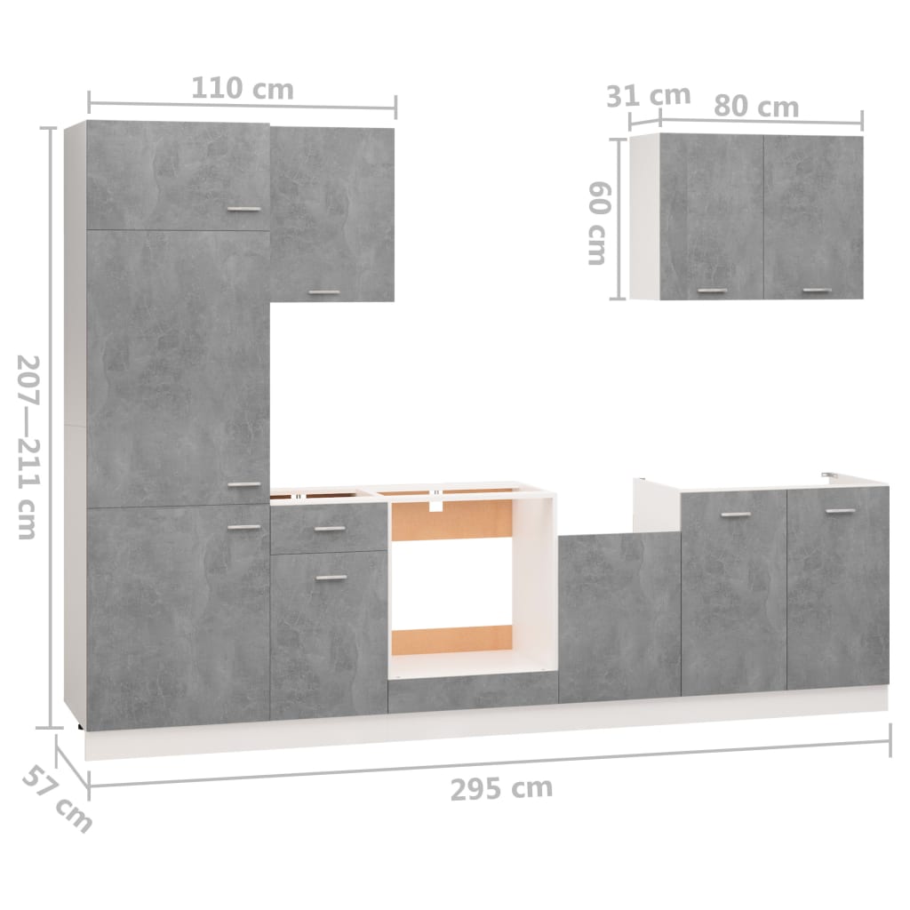 7-delige Keukenkastenset bewerkt hout eikenkleurig