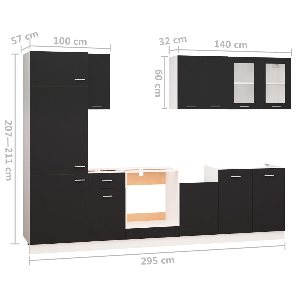 8-delige Keukenkastenset bewerkt hout