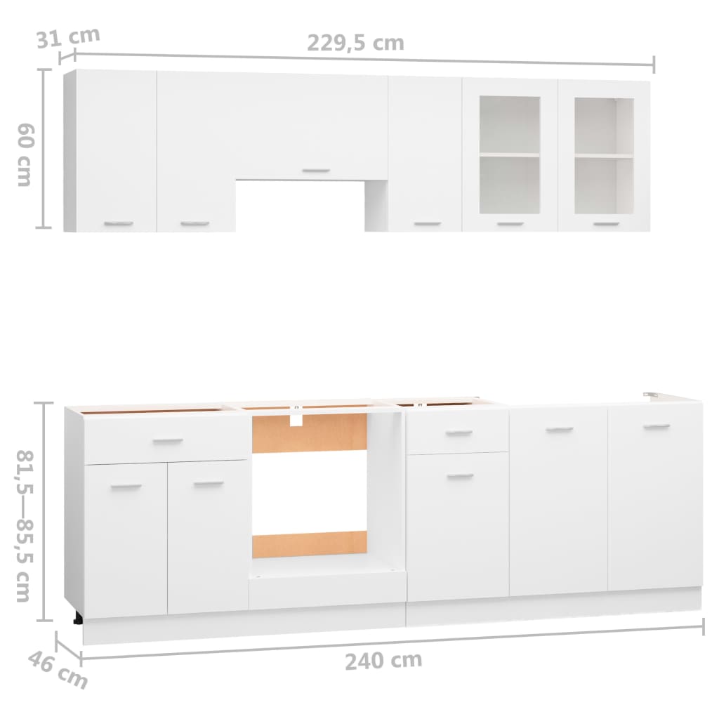 8-delige Keukenkastenset bewerkt hout