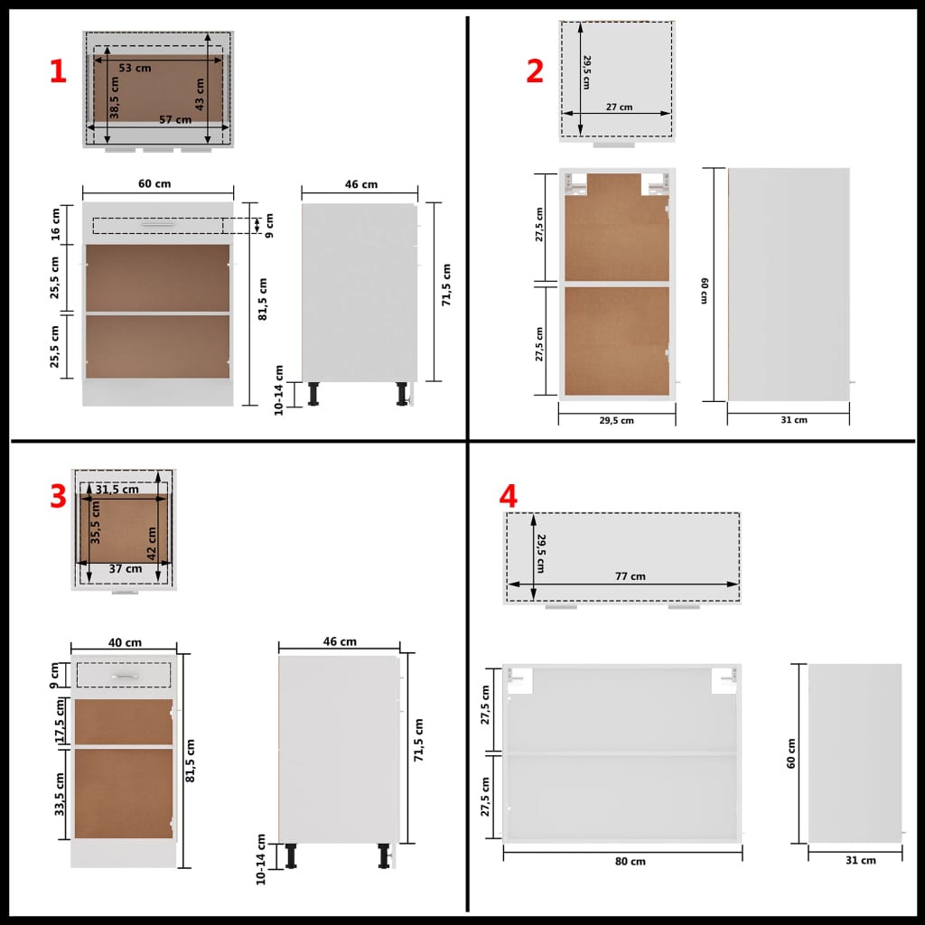 8-delige Keukenkastenset bewerkt hout