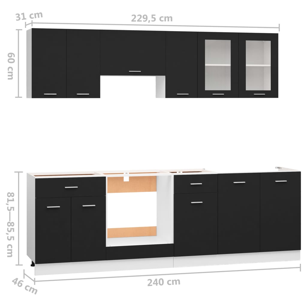 8-delige Keukenkastenset bewerkt hout