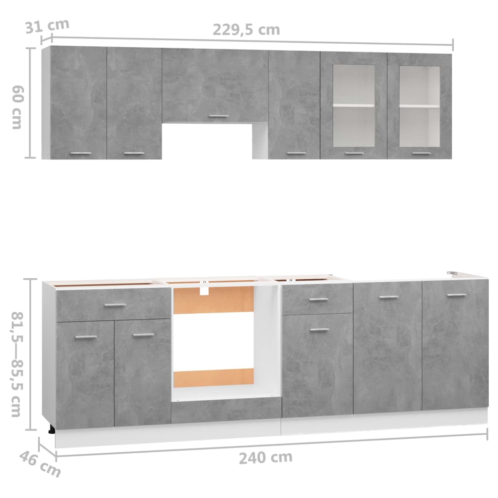 8-delige Keukenkastenset bewerkt hout wit