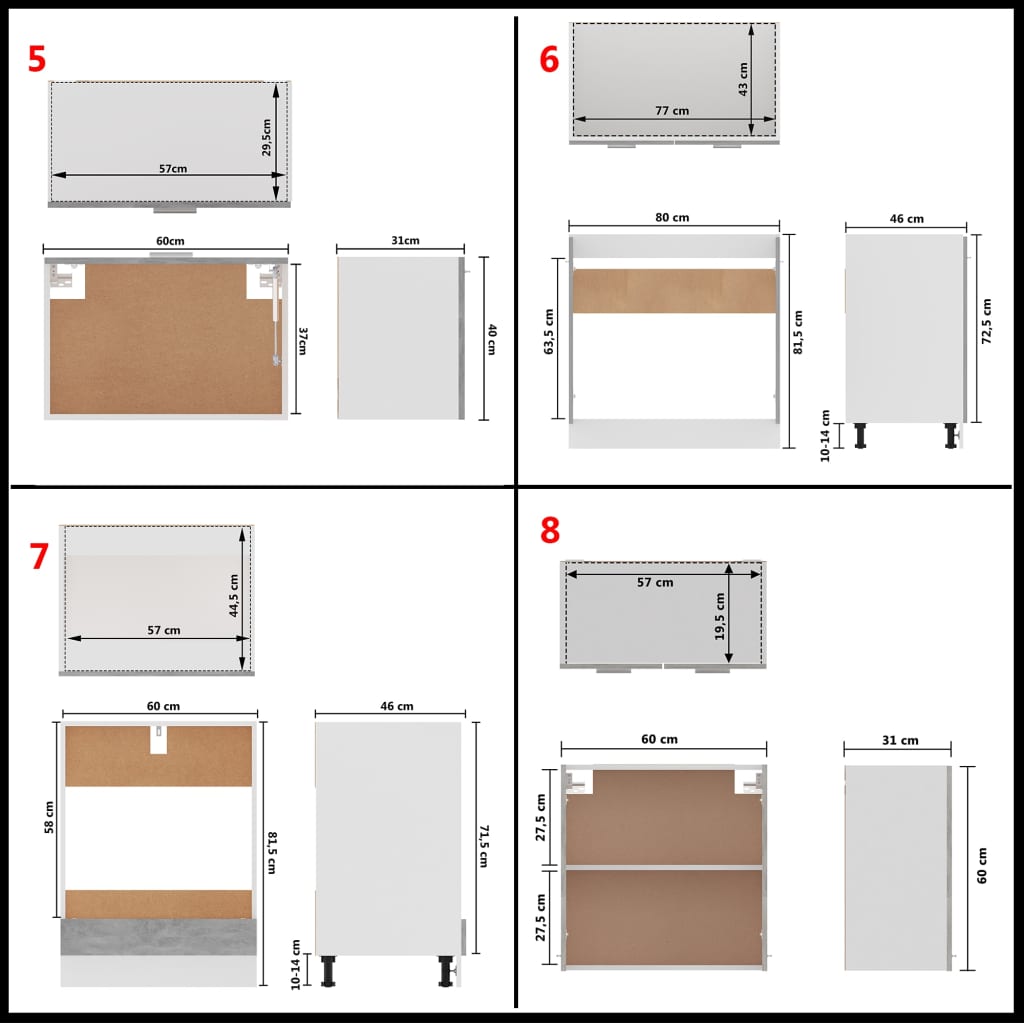 Ensemble d'armoires de cuisine 8 pièces en bois blanc