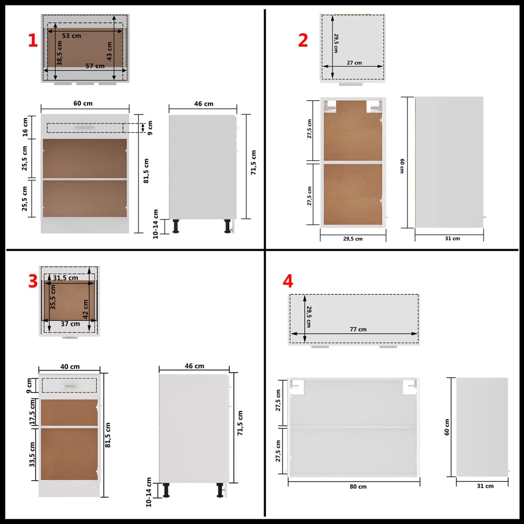 8-delige Keukenkastenset bewerkt hout wit