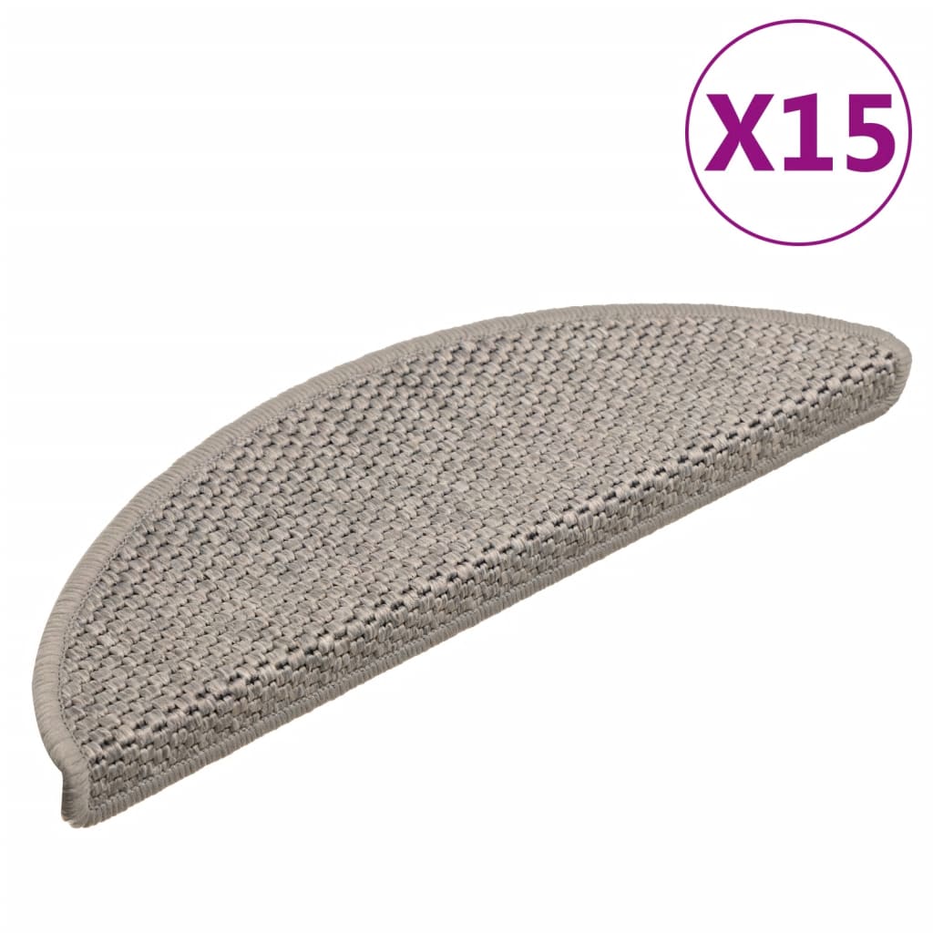 Trapmatten zelfklevend 15 st sisal-look 56x17x3 cm platinakleur