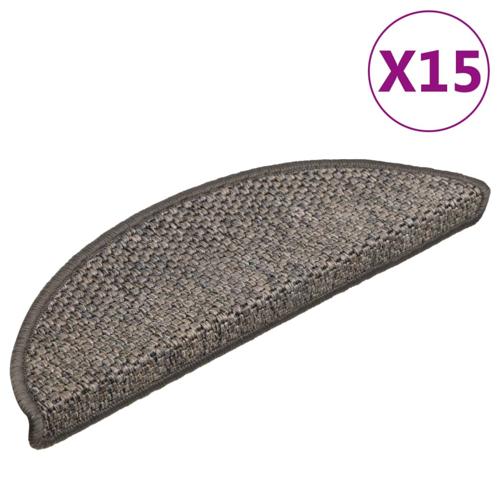 Trapmatten zelfklevend 15 st sisal-look 56x17x3 cm platinakleur