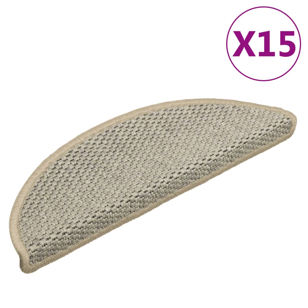 Trapmatten zelfklevend 15 st sisal-look 56x17x3 cm platinakleur