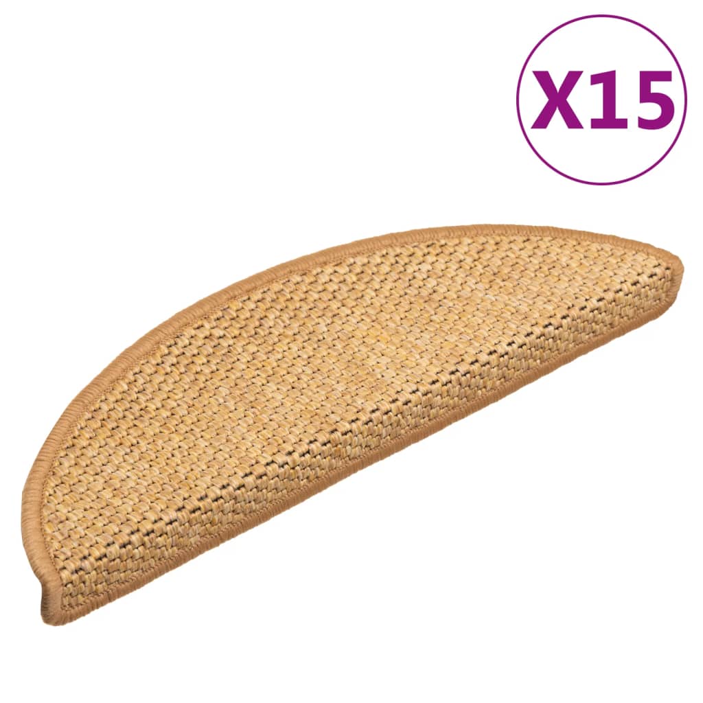 Trapmatten zelfklevend 15 st sisal-look 56x17x3 cm platinakleur