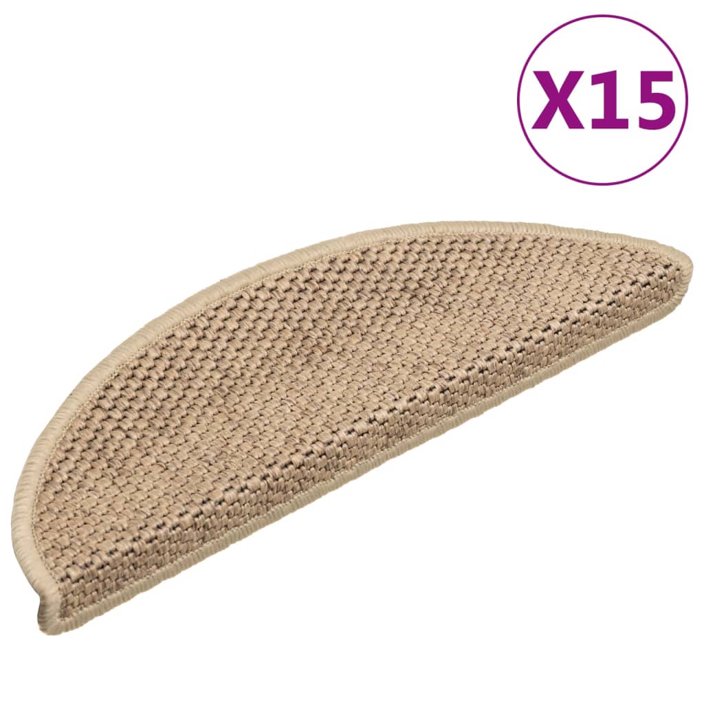 Trapmatten zelfklevend 15 st sisal-look 56x17x3 cm platinakleur