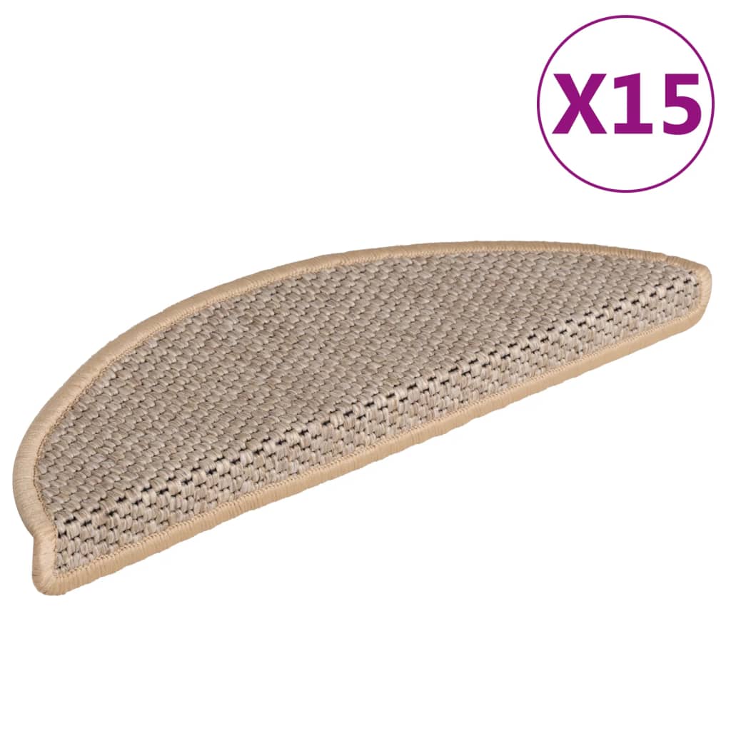 Trapmatten zelfklevend 15 st sisal-look 56x17x3 cm platinakleur