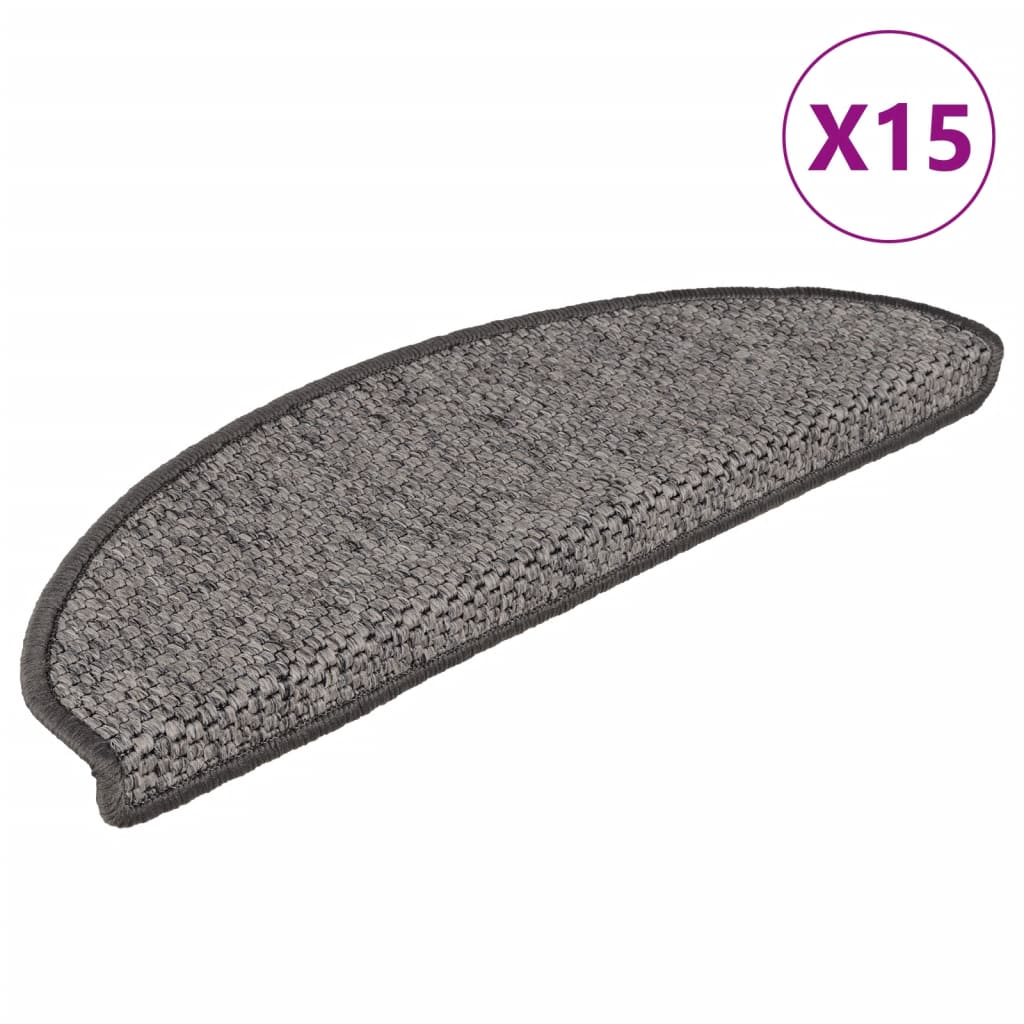 Trapmatten zelfklevend 15 st sisal-look 56x17x3 cm platinakleur