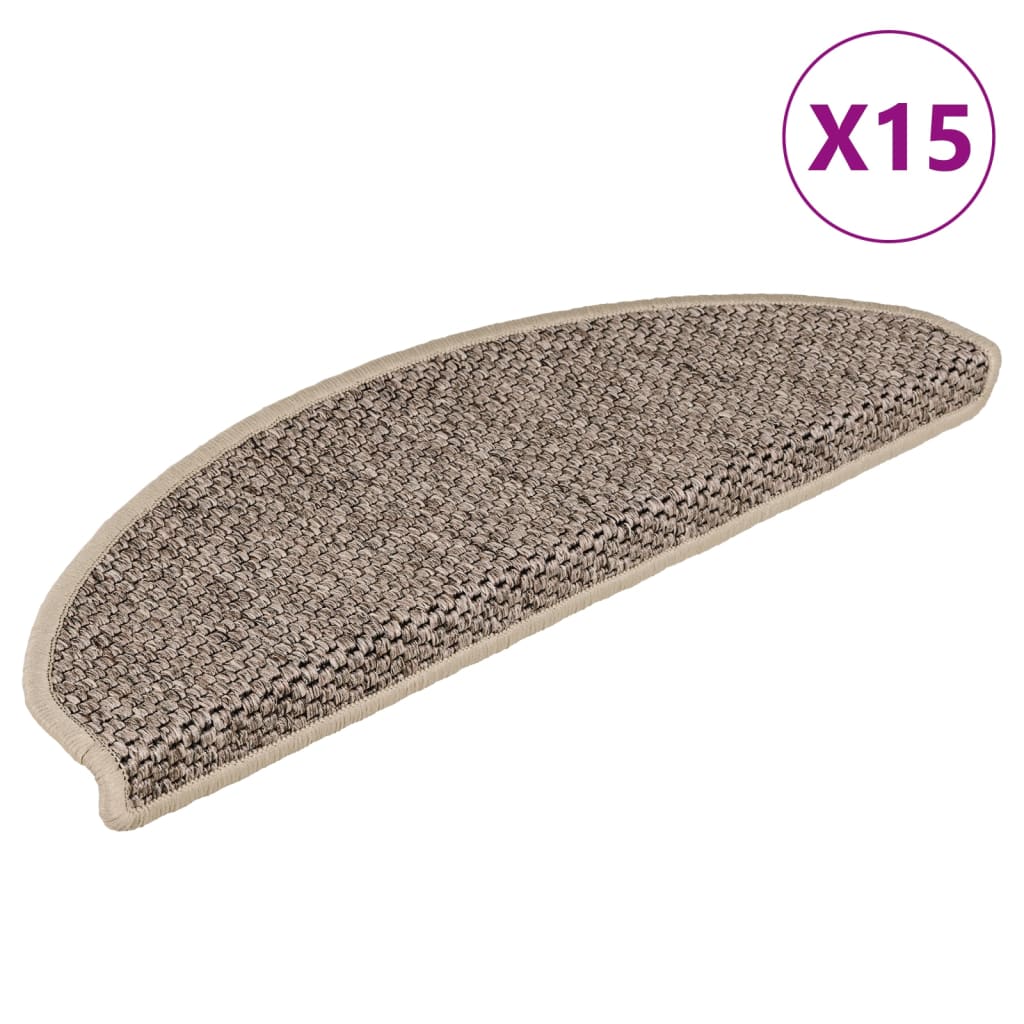 Trapmatten zelfklevend 15 st sisal-look 56x17x3 cm platinakleur