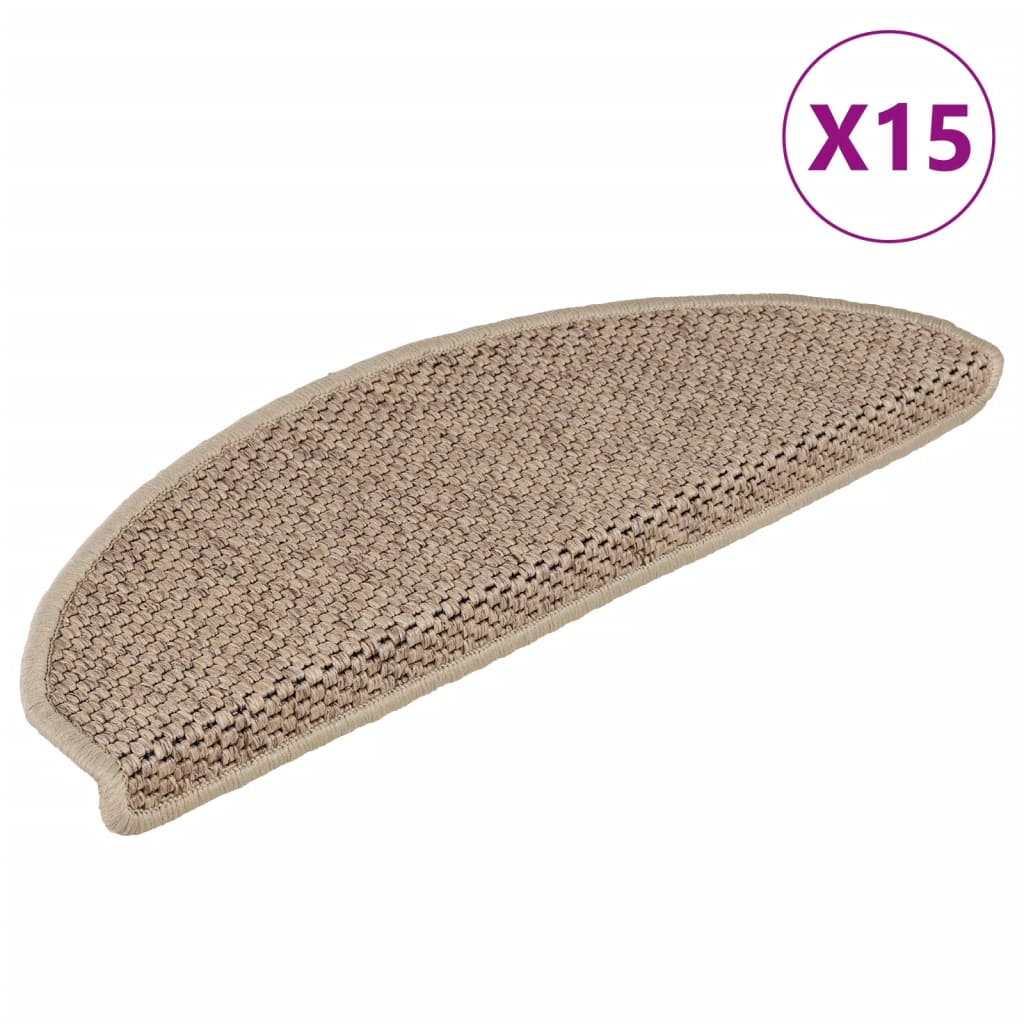 Trapmatten zelfklevend 15 st sisal-look 56x17x3 cm platinakleur