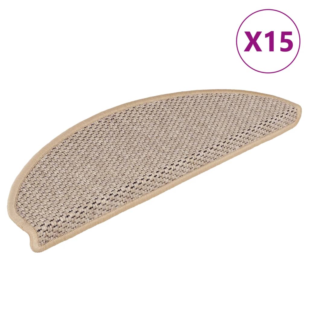 Trapmatten zelfklevend 15 st sisal-look 56x17x3 cm platinakleur