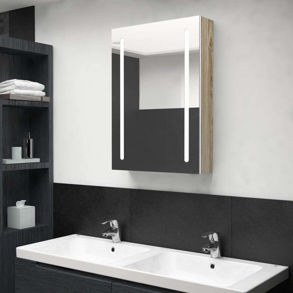 Meuble de salle de bain avec miroir LED 89x14x62 cm