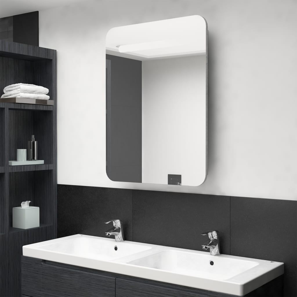 Meuble de salle de bain avec miroir et LED 60x11x80 cm blanc brillant