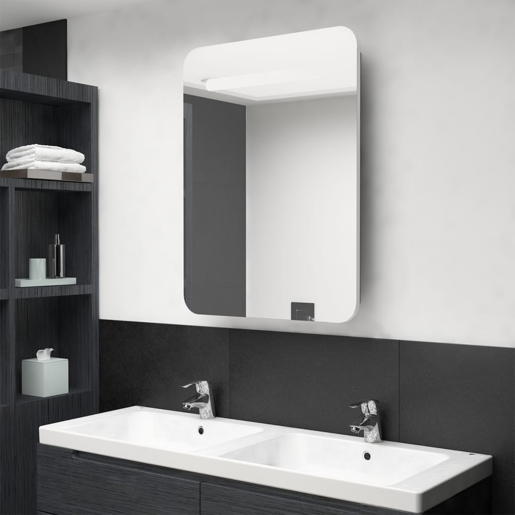 Meuble de salle de bain avec miroir et LED 60x11x80 cm blanc brillant