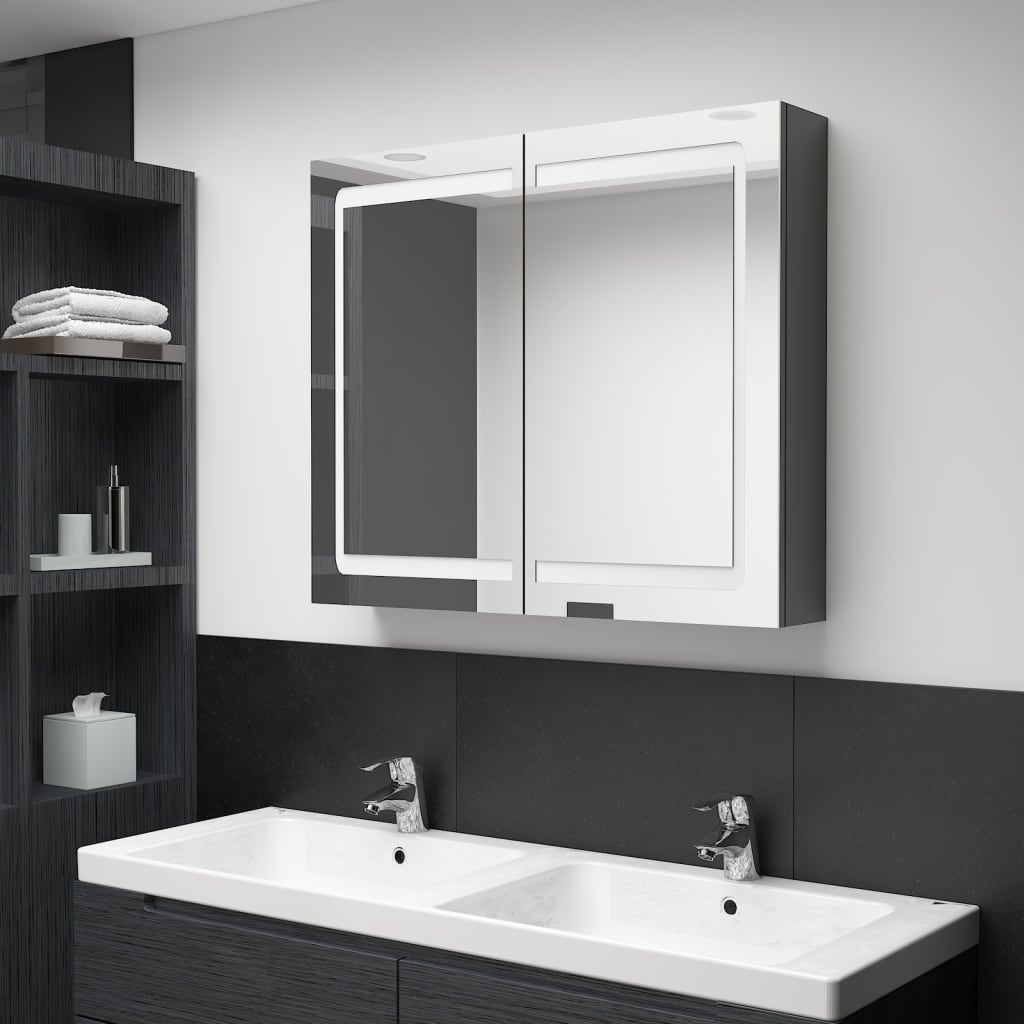 Meuble de salle de bain avec miroir LED 80x12x68 cm couleur chêne