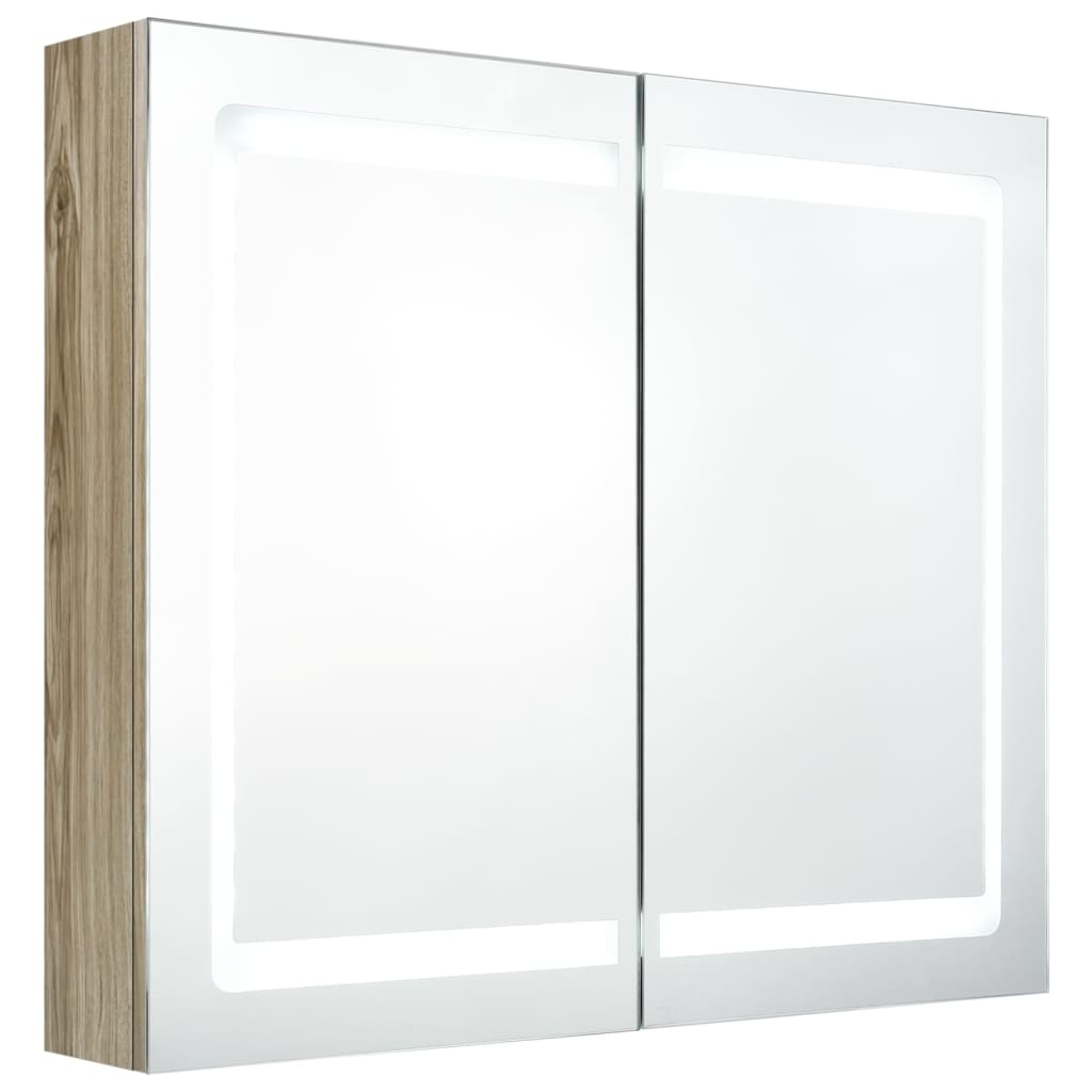 Badkamerkast met spiegel LED 80x12x68 cm eikenkleurig