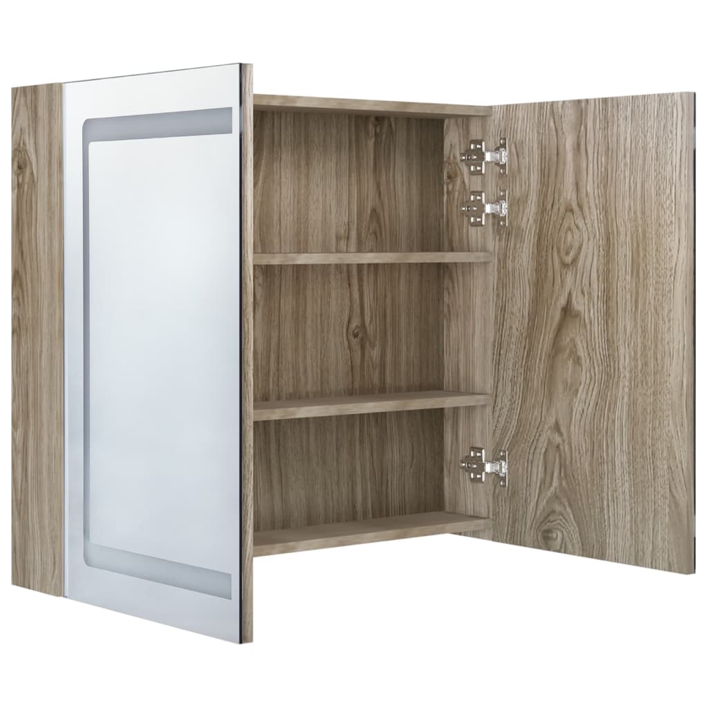 Badkamerkast met spiegel LED 80x12x68 cm eikenkleurig