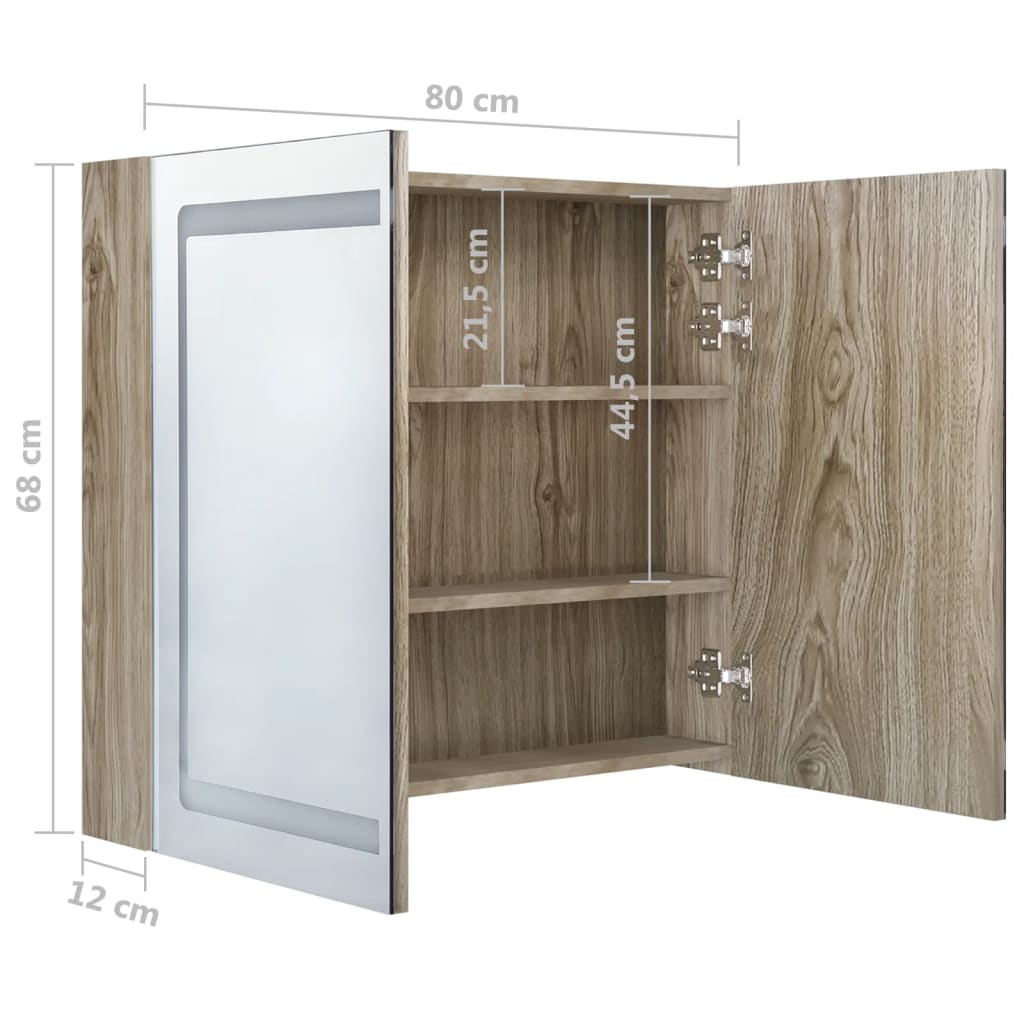 Badkamerkast met spiegel LED 80x12x68 cm eikenkleurig