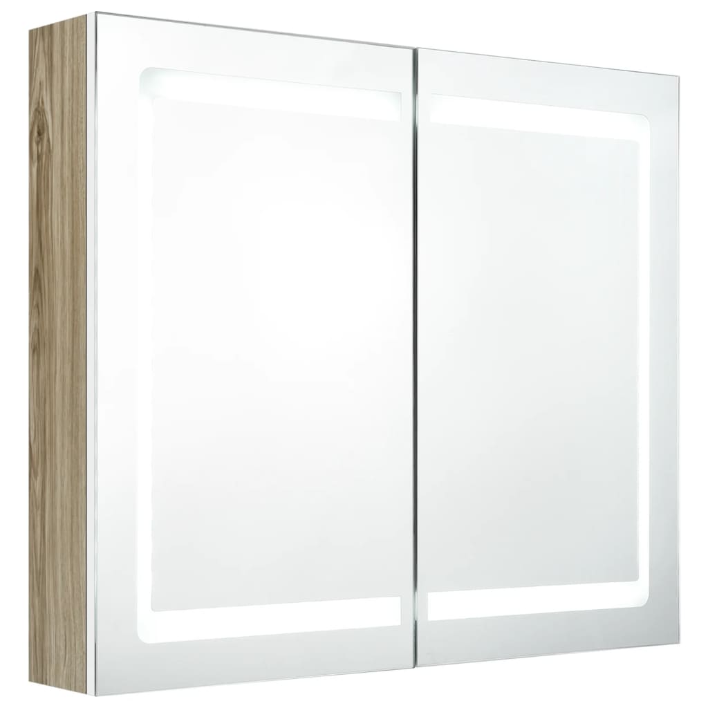 Badkamerkast met spiegel LED 80x12x68 cm eikenkleurig