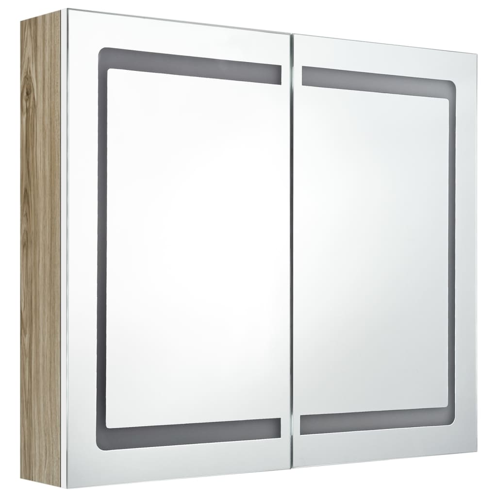 Badkamerkast met spiegel LED 80x12x68 cm eikenkleurig