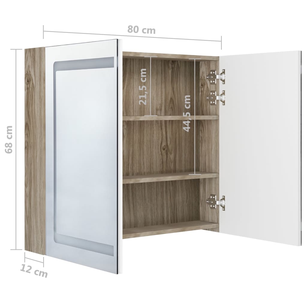 Badkamerkast met spiegel LED 80x12x68 cm eikenkleurig