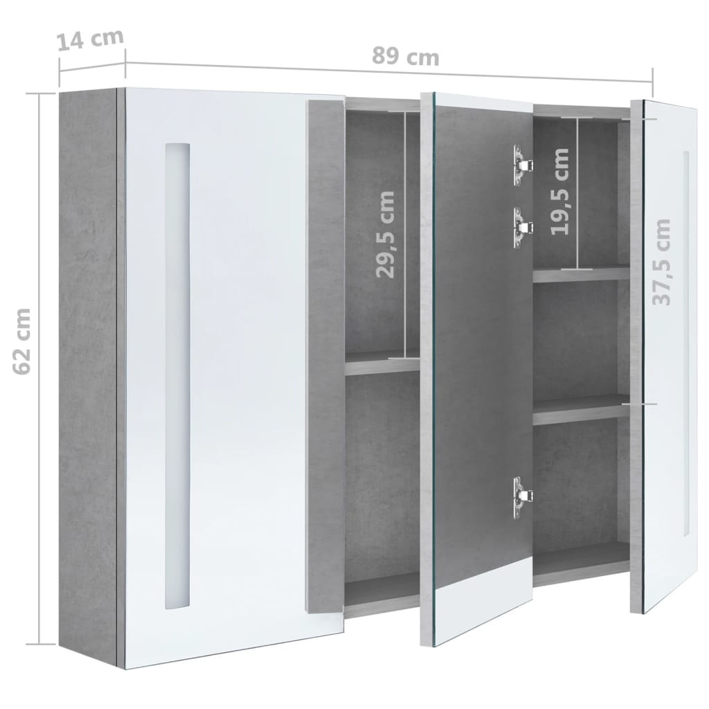 Meuble de salle de bain avec miroir LED 89x14x62 cm